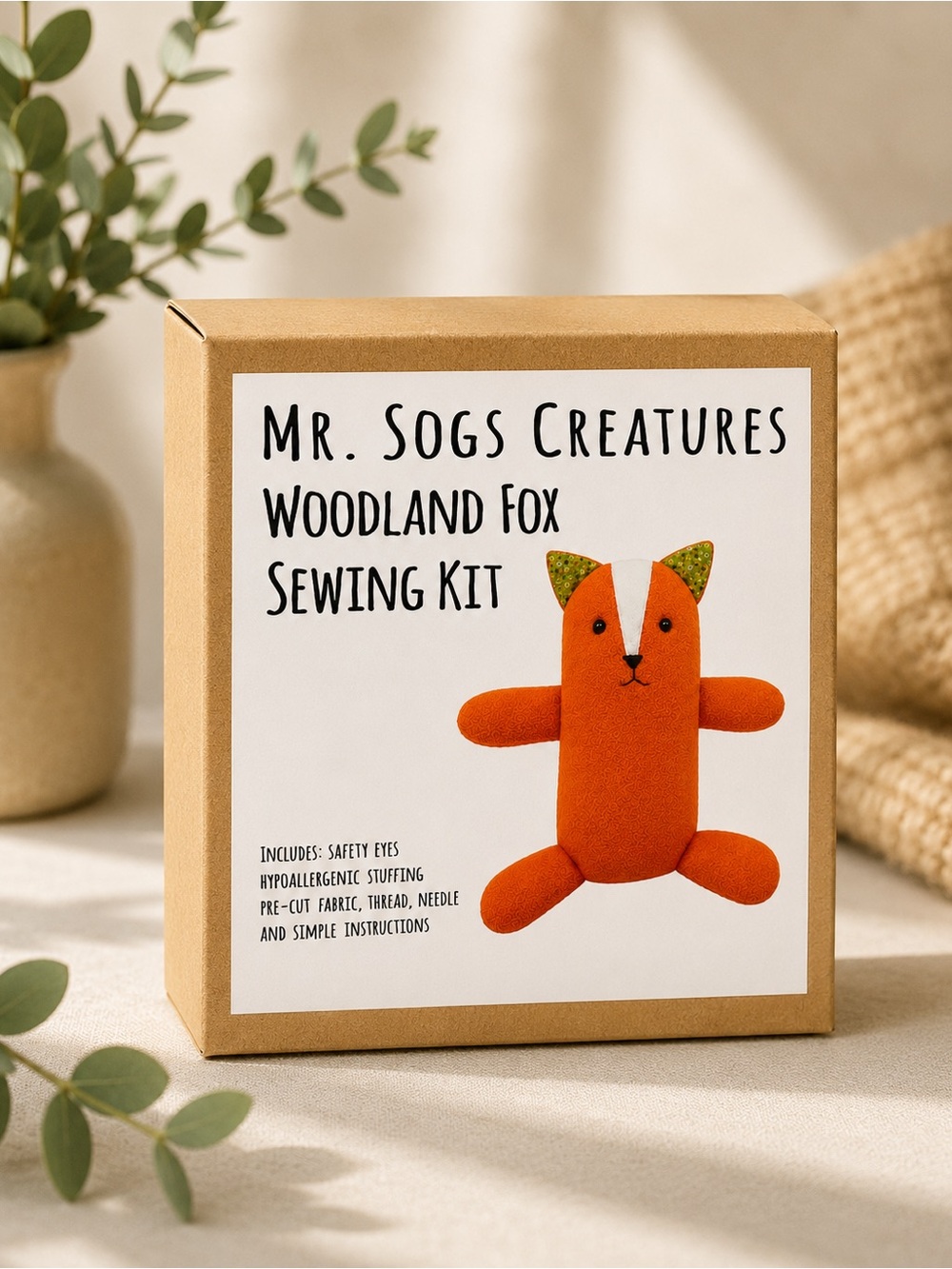 Mr. Sogs Creatures Woodland Fox Sewing Kit – DIY Plush Animal Craft Kit
